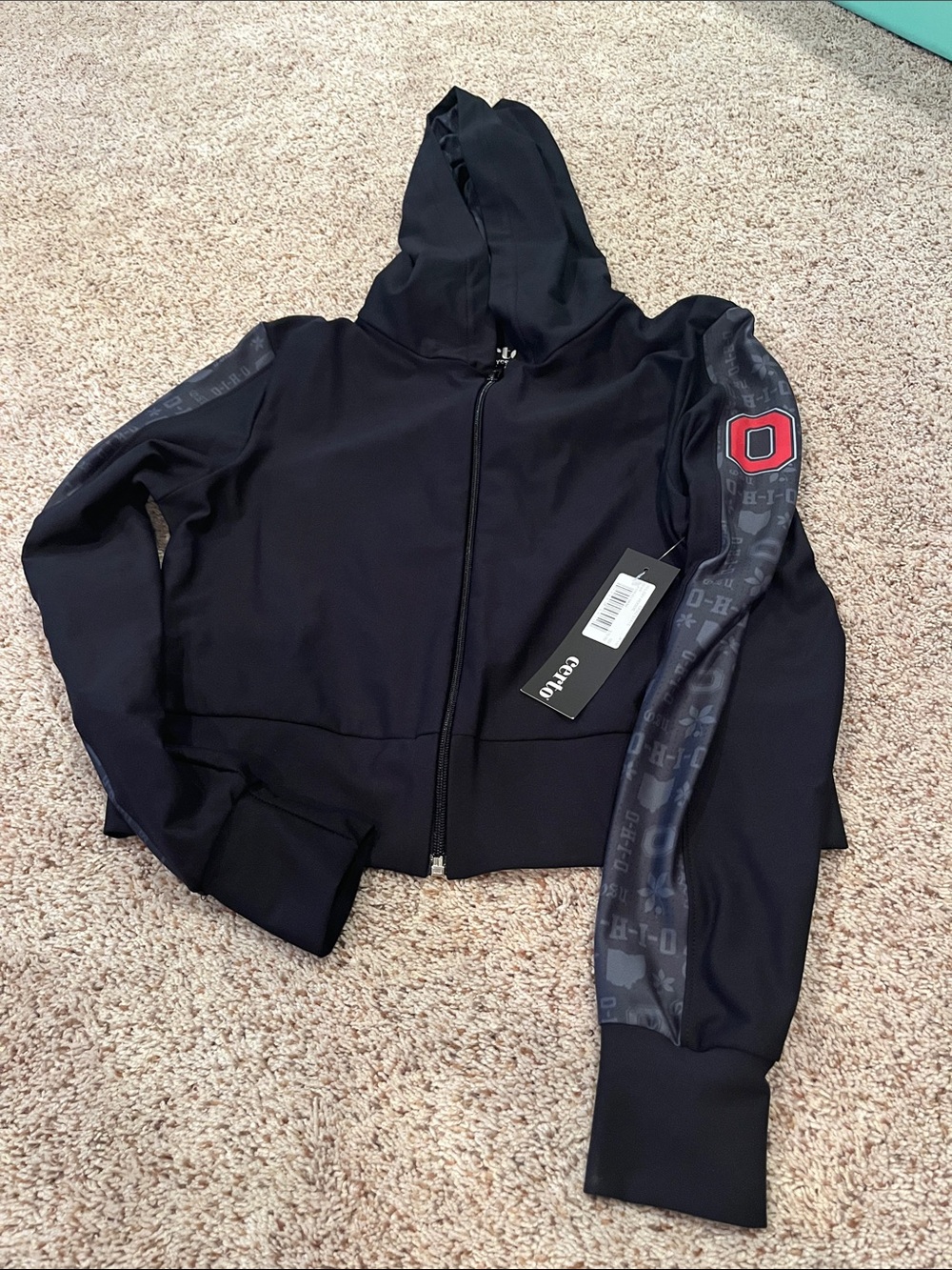 Black Women's Full-Zip Bomber Hoodie with Ohio State Accent